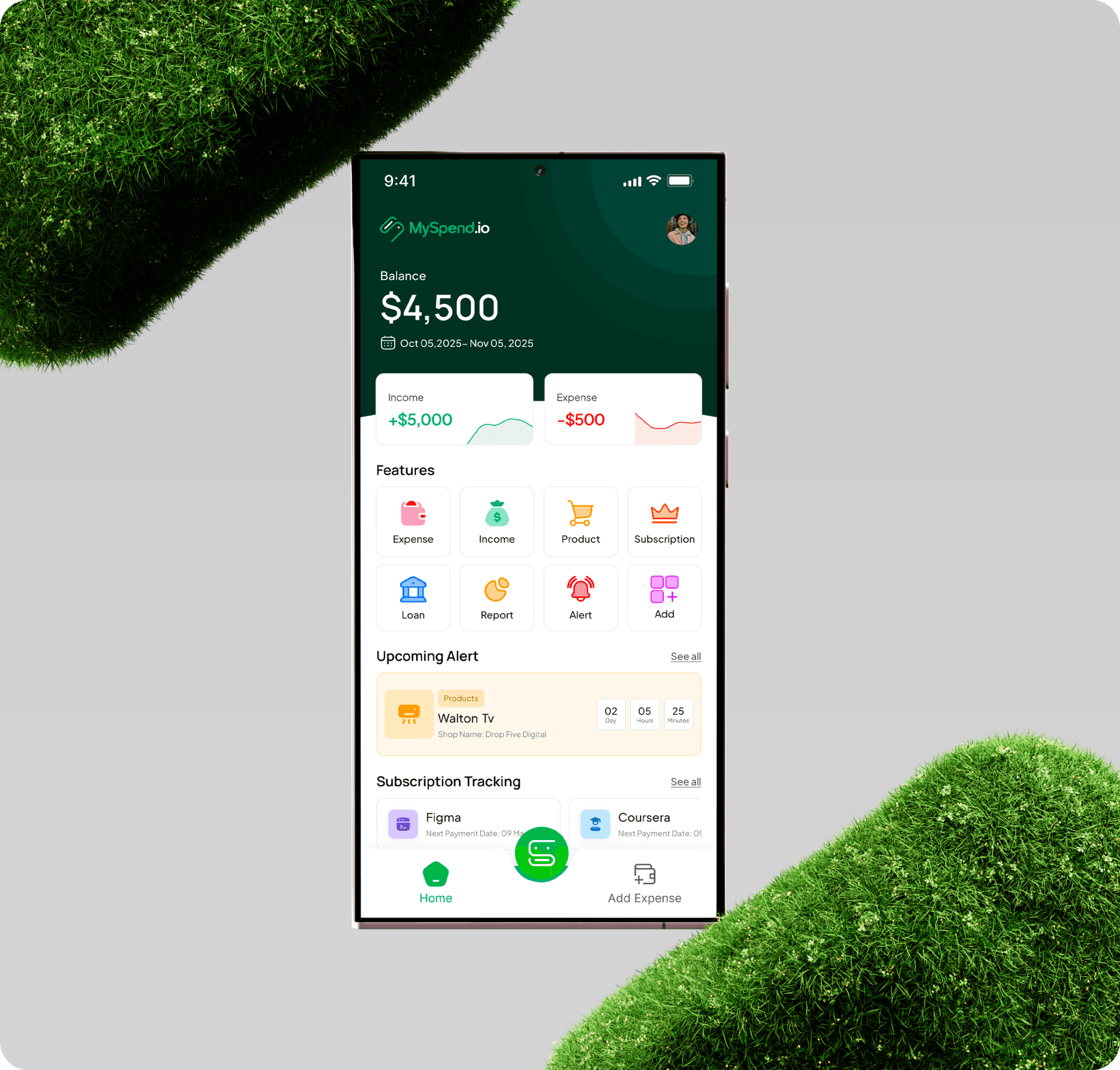 MySpend mobile dashboard