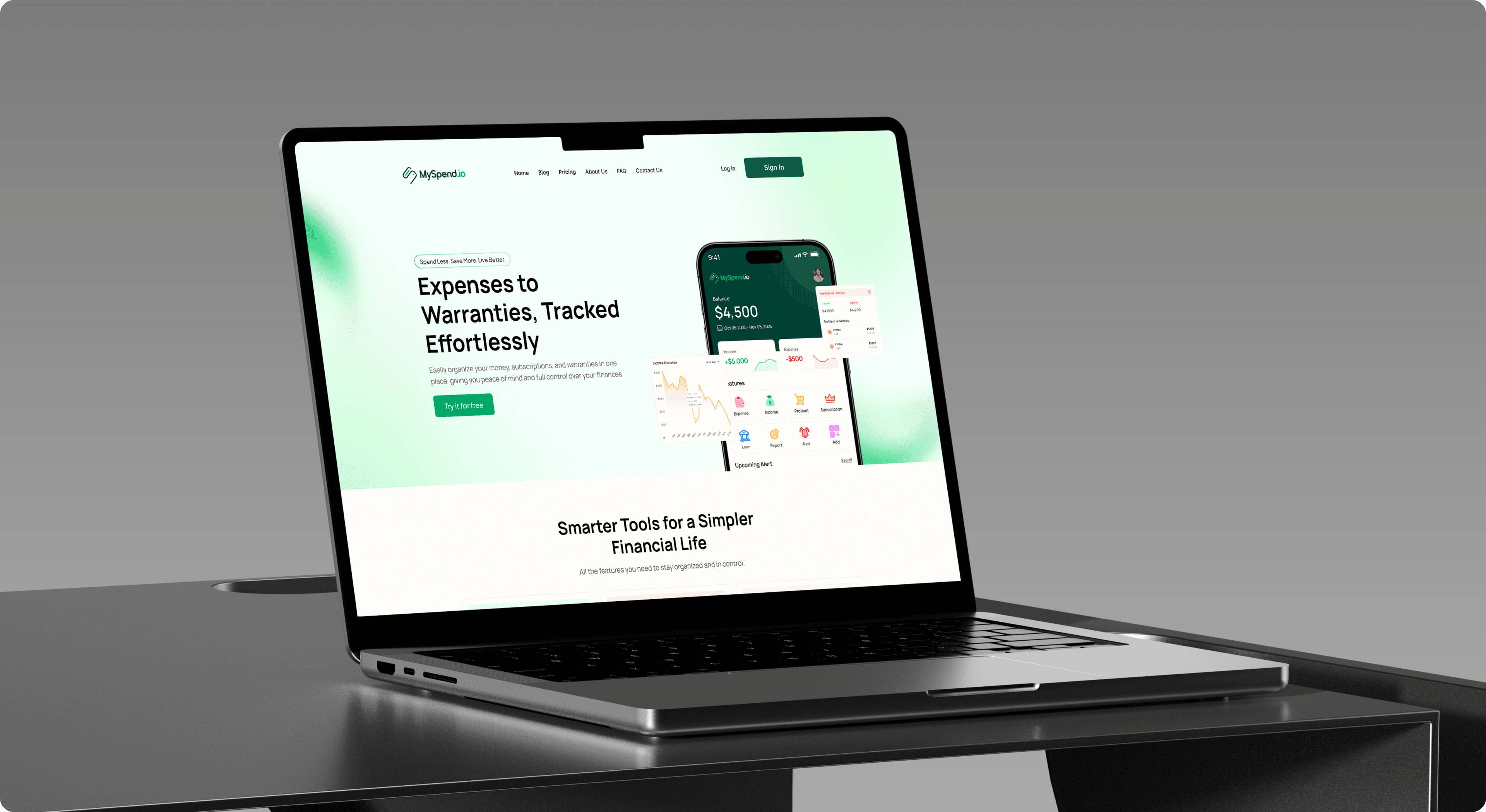 MySpend website displayed on laptop