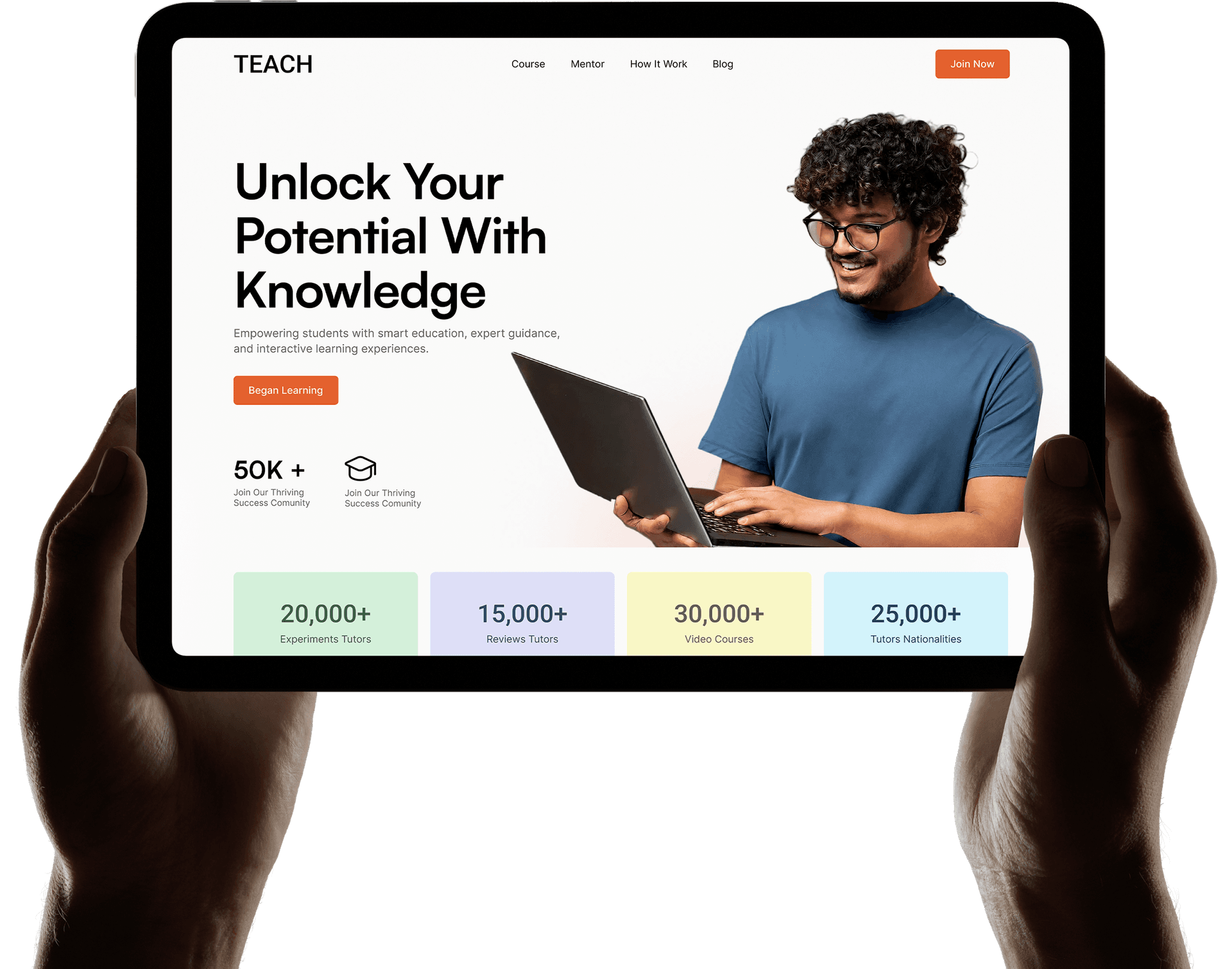 Education platform interface displayed on a tablet product design preview