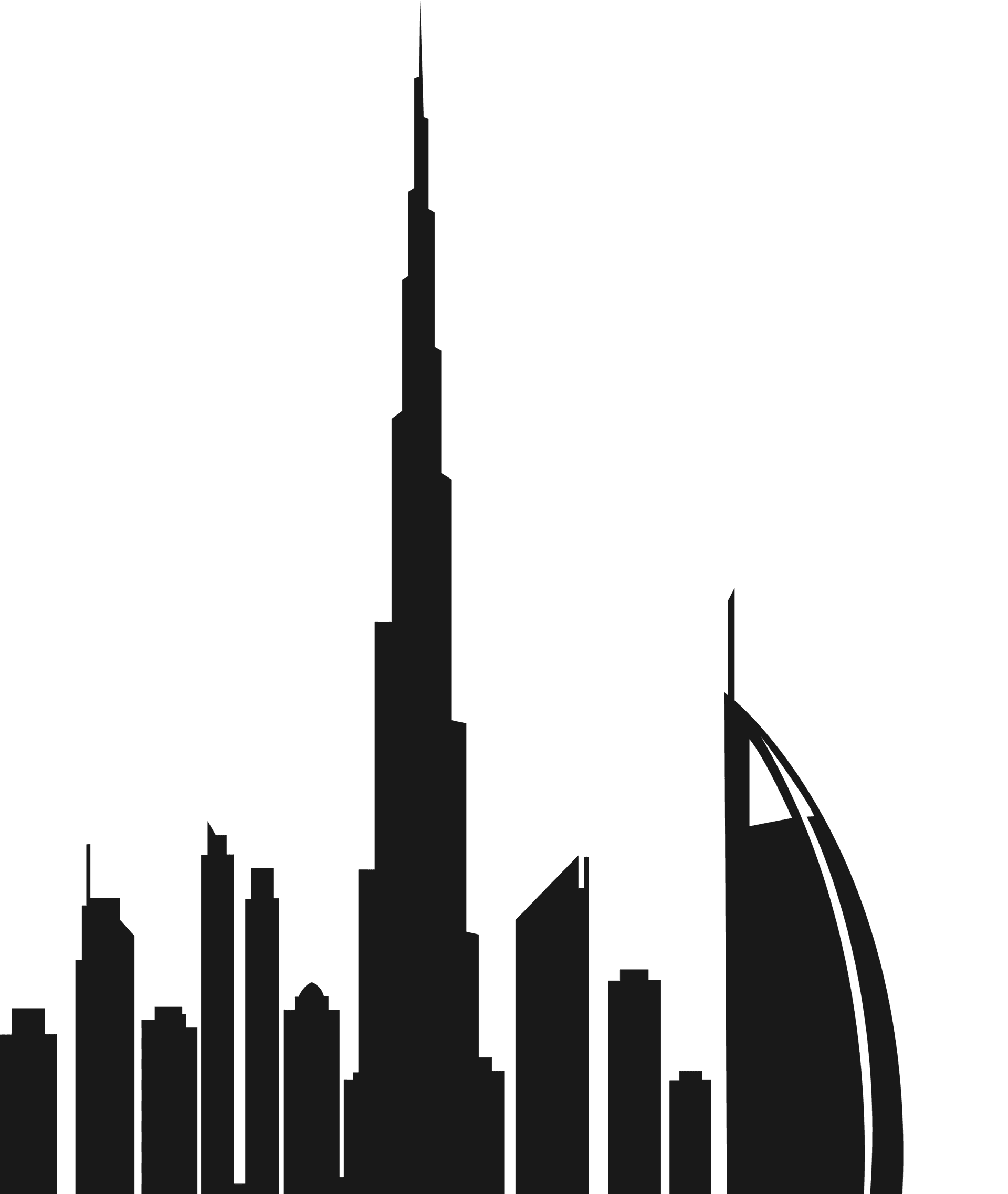 Dubai skyline silhouette with Burj Khalifa and Burj Al Arab background