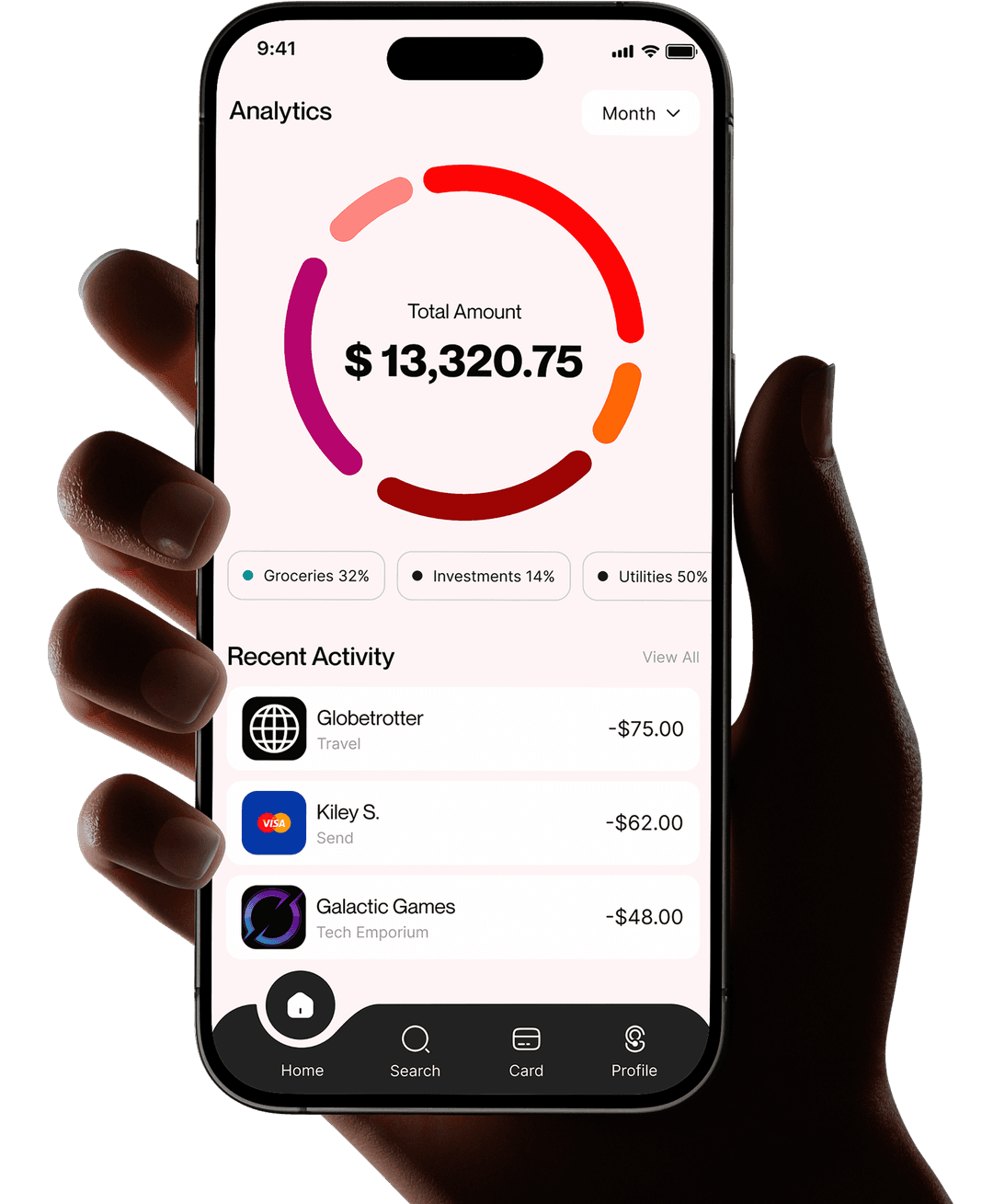 Expense tracking mobile app interface displayed on a smartphone product preview