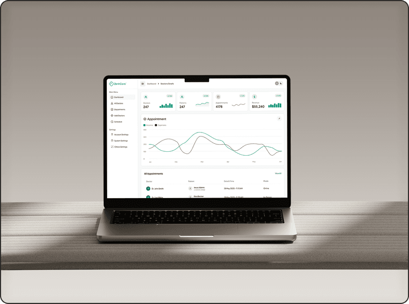 SaaS platform dashboard on laptop screen showing subscription and analytics data