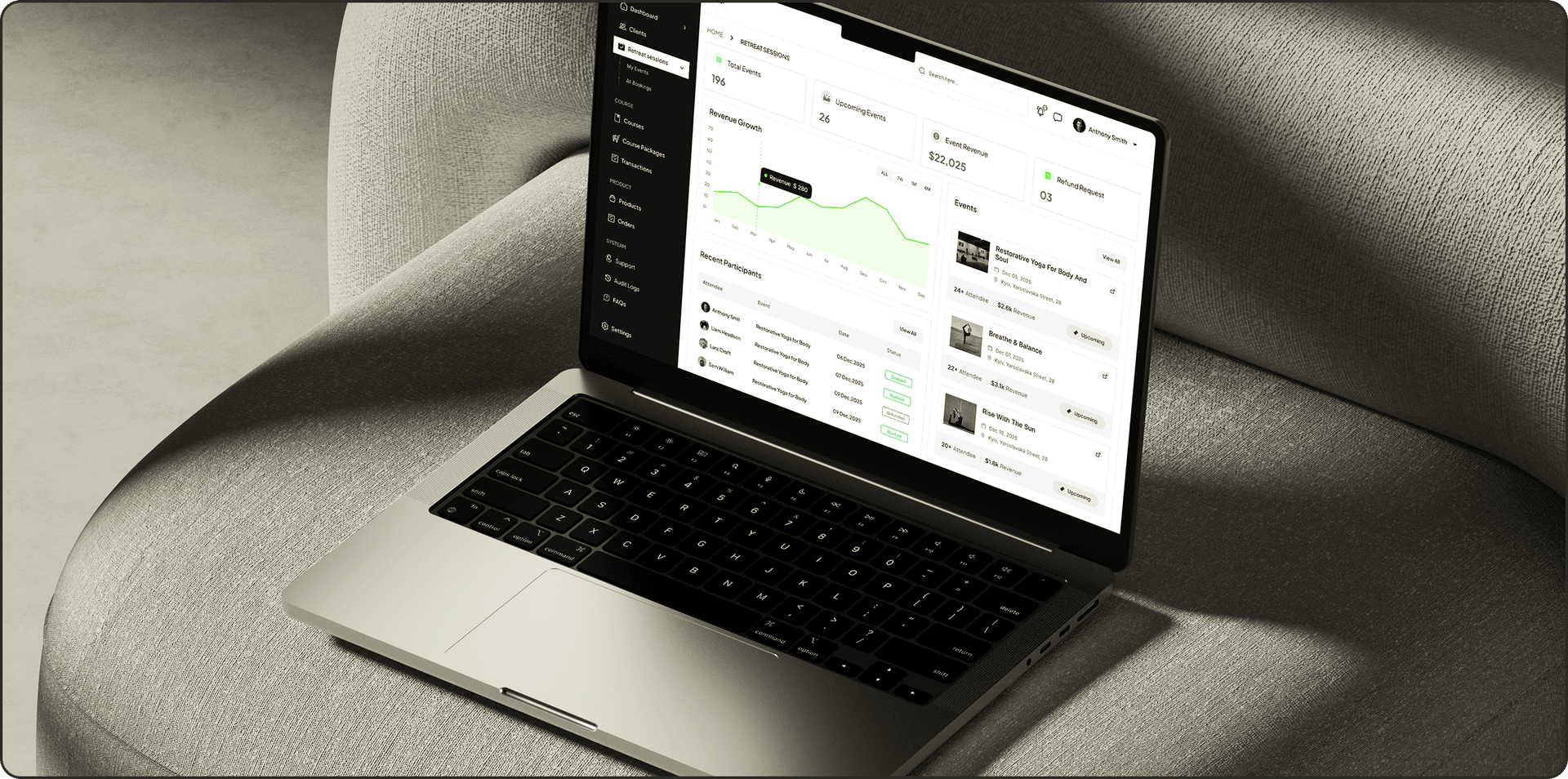 Laptop displaying modernized web application dashboard with performance charts