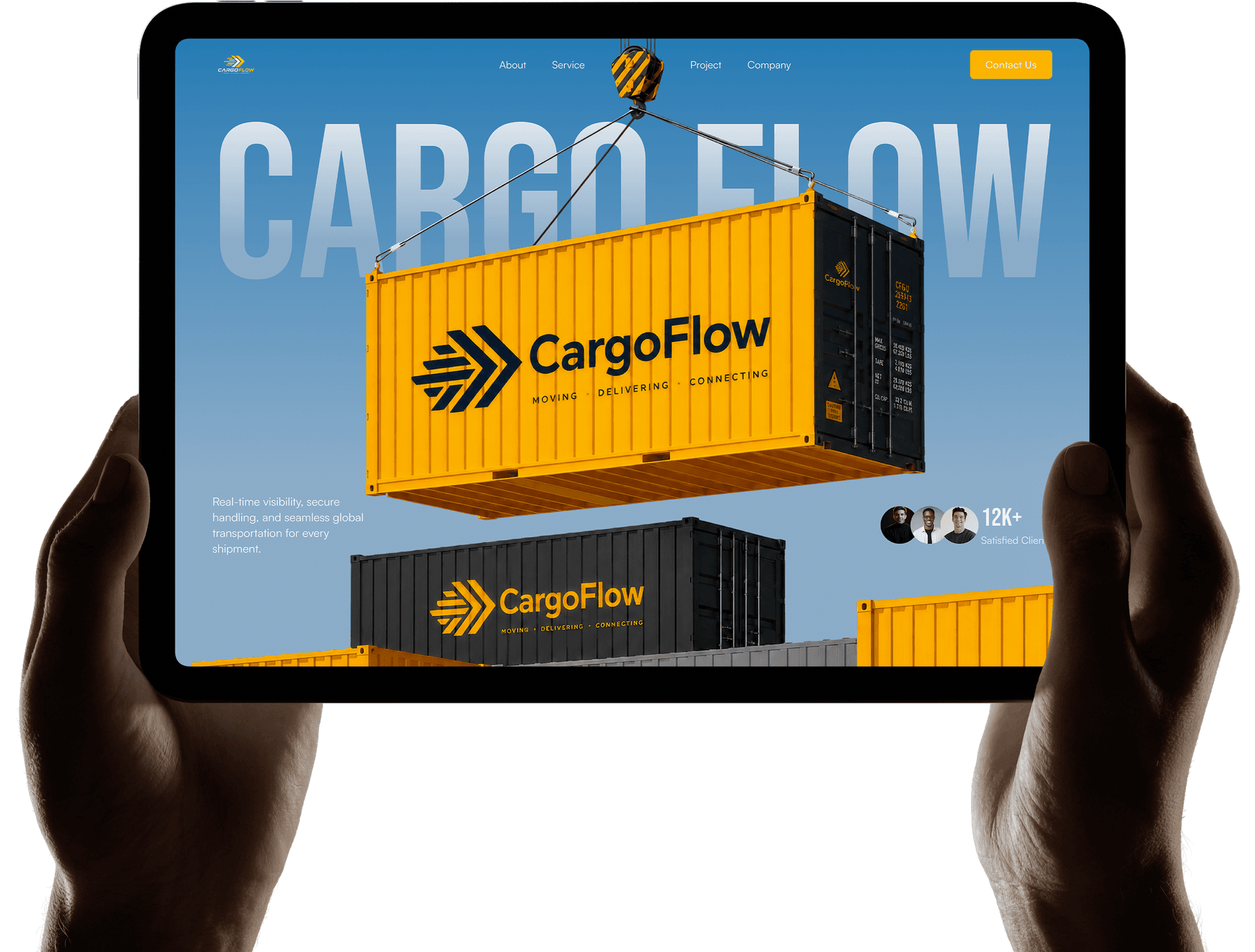 CargoFlow logistics platform interface displayed on a tablet for product experience design showcase