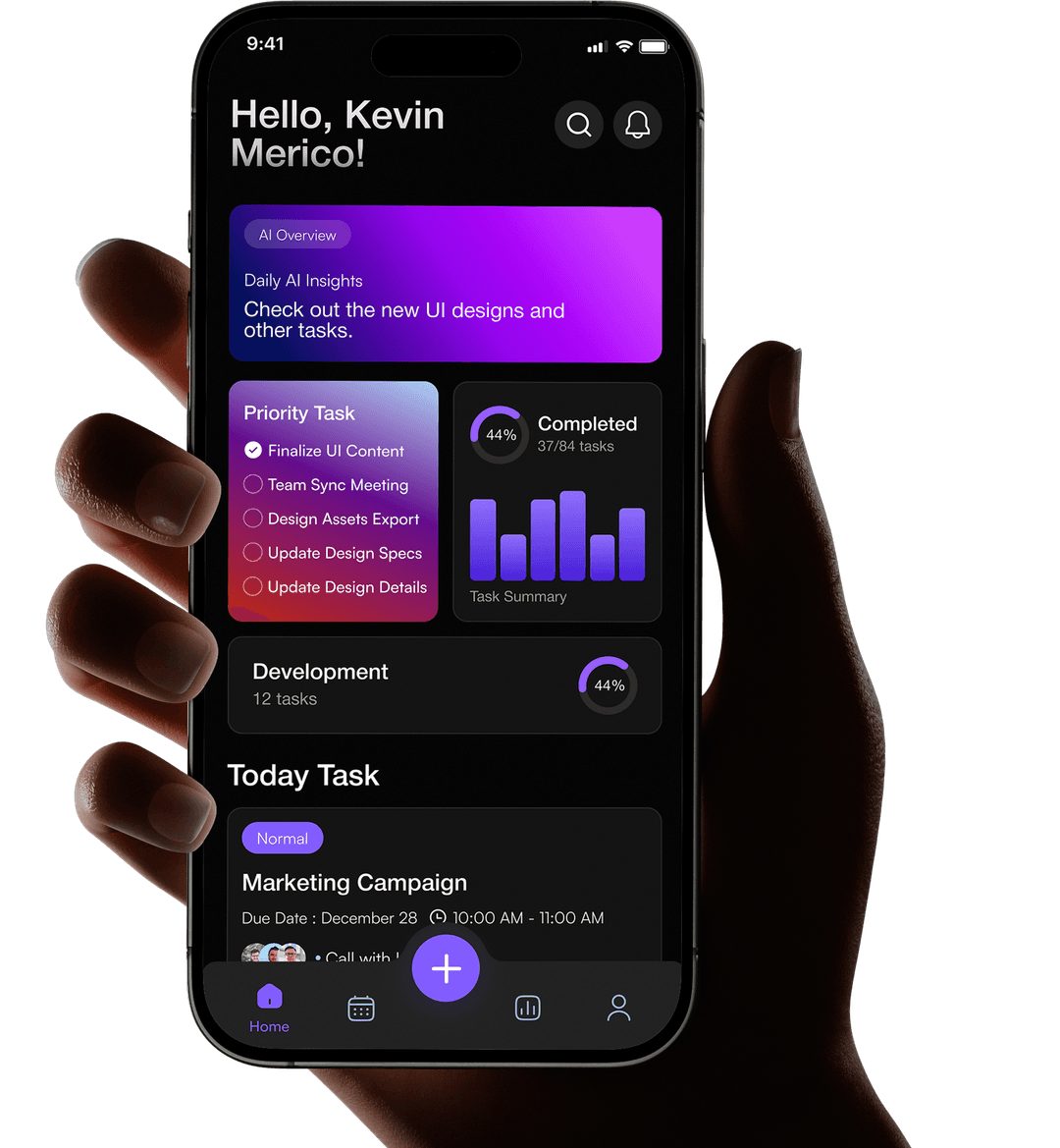 AI assistant mobile app UI preview on smartphone mockup